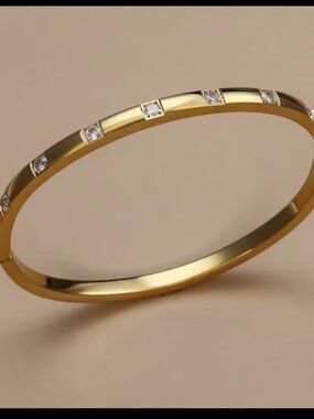 18k gold  plated Stainless Steel Bangle Bracelet with Cubic Zirconia Accents